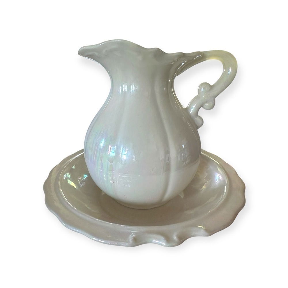 Iridescent Pitcher & Bowl Set Royal Haeger Style Cottagecore Retroglam Accent